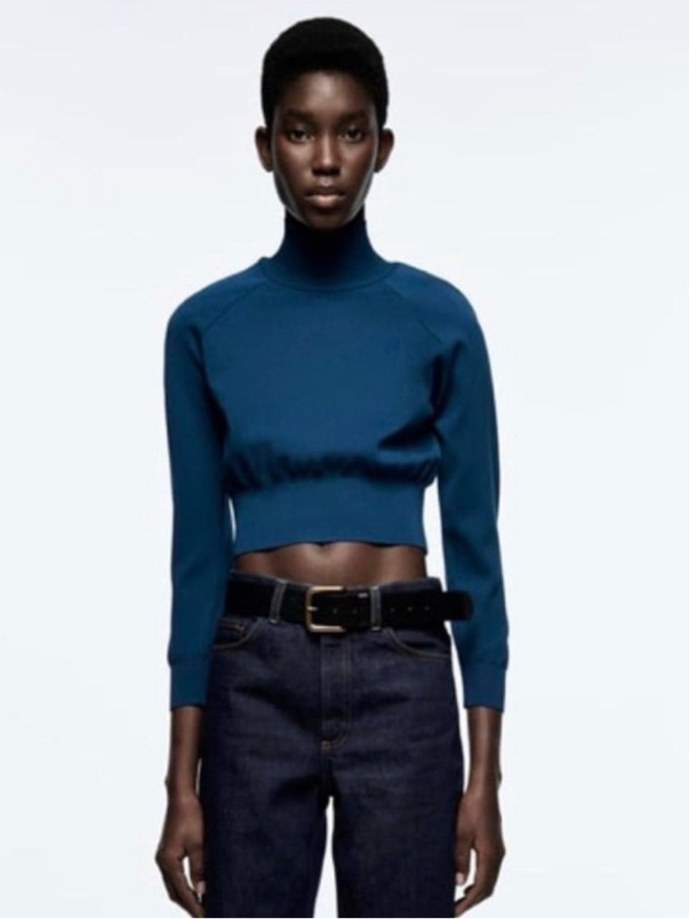 Zara Teal Cropped Turtleneck Sweater